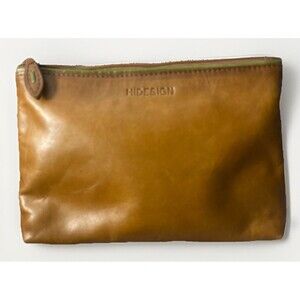 Hidesign Tan Leather Zipper Pouch Clutch Bag Minimalist Handcrafted India